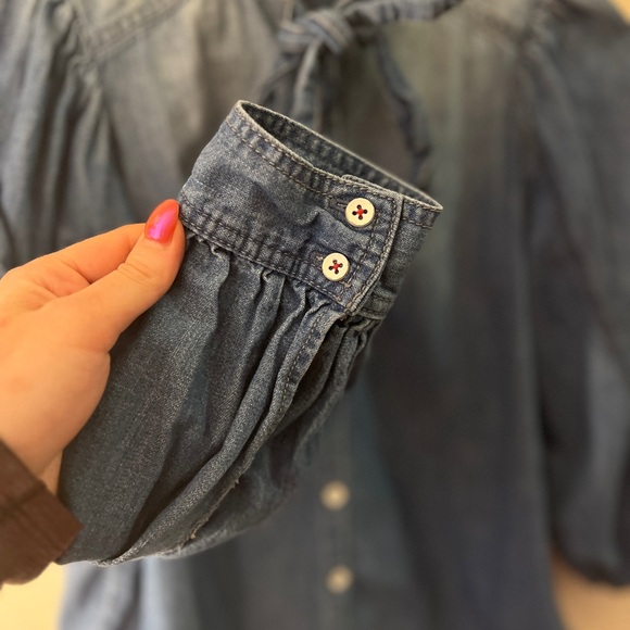 Pilcro Anthropologie Denim Tie Neck Top Long Sleeve NWOT XS - Picture 11 of 12